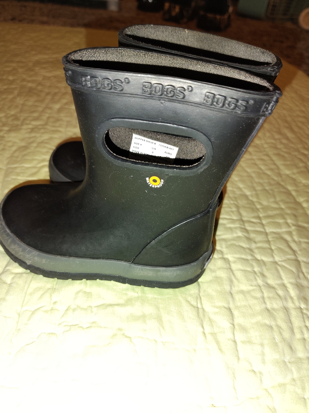 Bogs Kids Black Rain Boots with Yellow Sun Detail